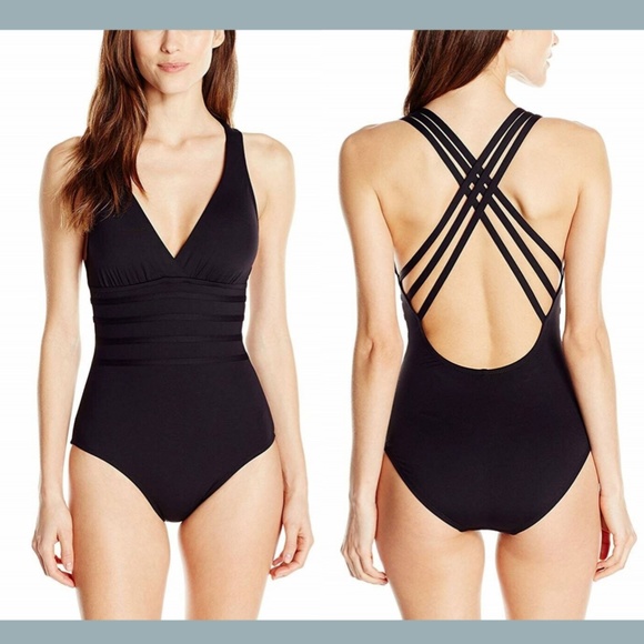 NWT La Blanca Cross Back One-Piece Swimsuit 6 BLK‎ - Picture 3 of 12